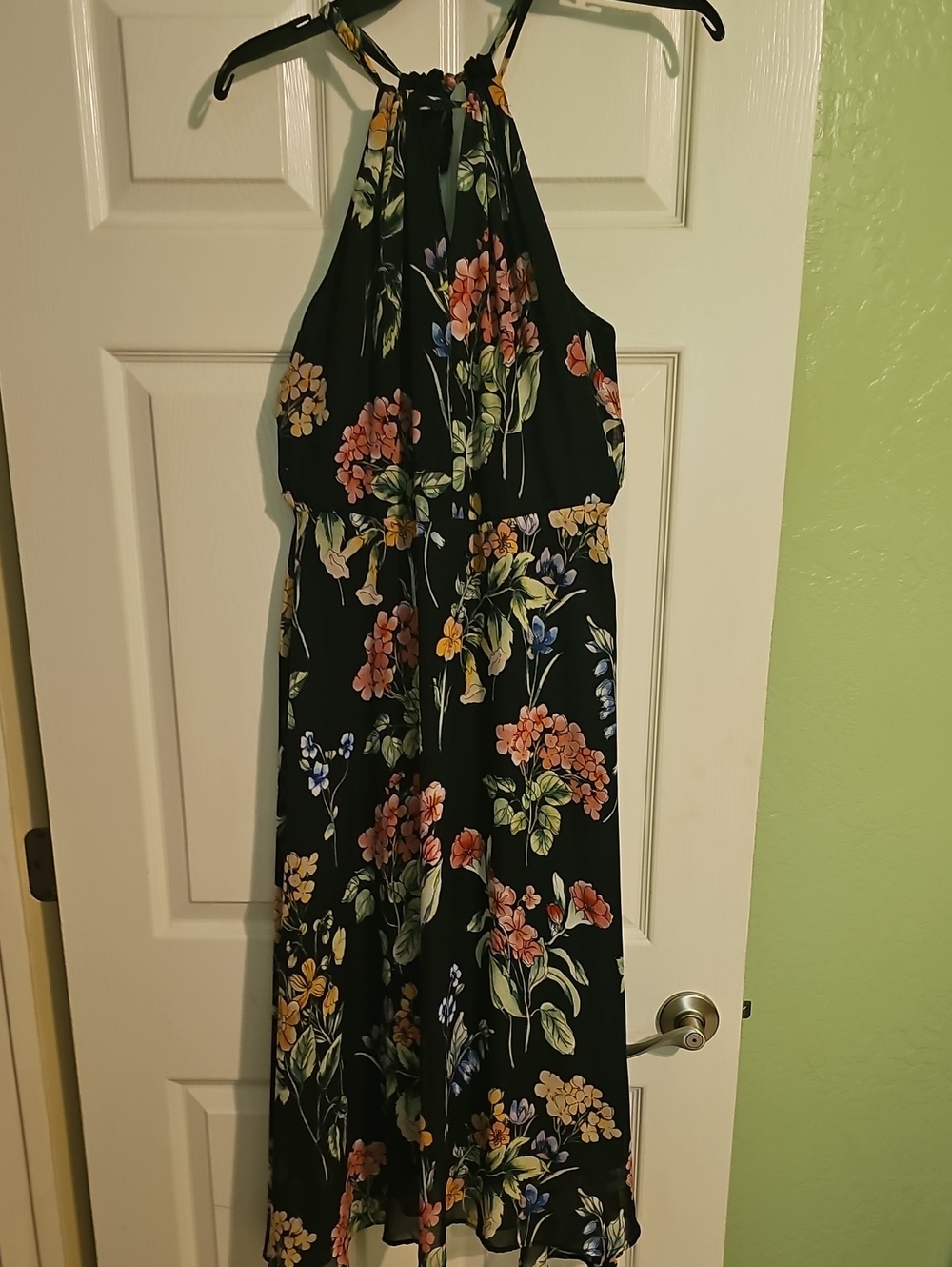Nicole Miller Black Floral Maxi Halter Dress